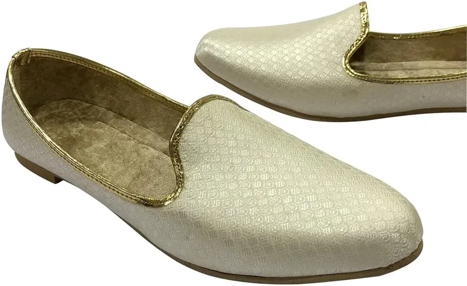 Punjabi Mojaris Mens Shoes Cream Wedding for Groom,Traditional Indian Footwear Ethnic Peshawari Slippers