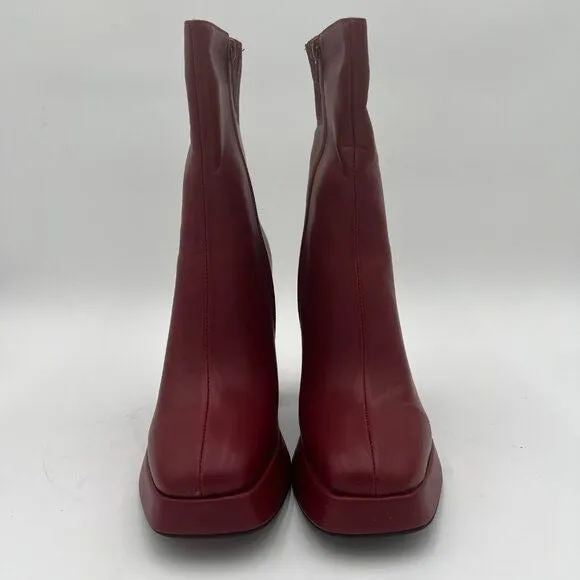 Red Women Chic Platform Closed Square Toe Side Zip Mid Calf Boots Working Shoes