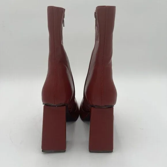 Red Women Chic Platform Closed Square Toe Side Zip Mid Calf Boots Working Shoes