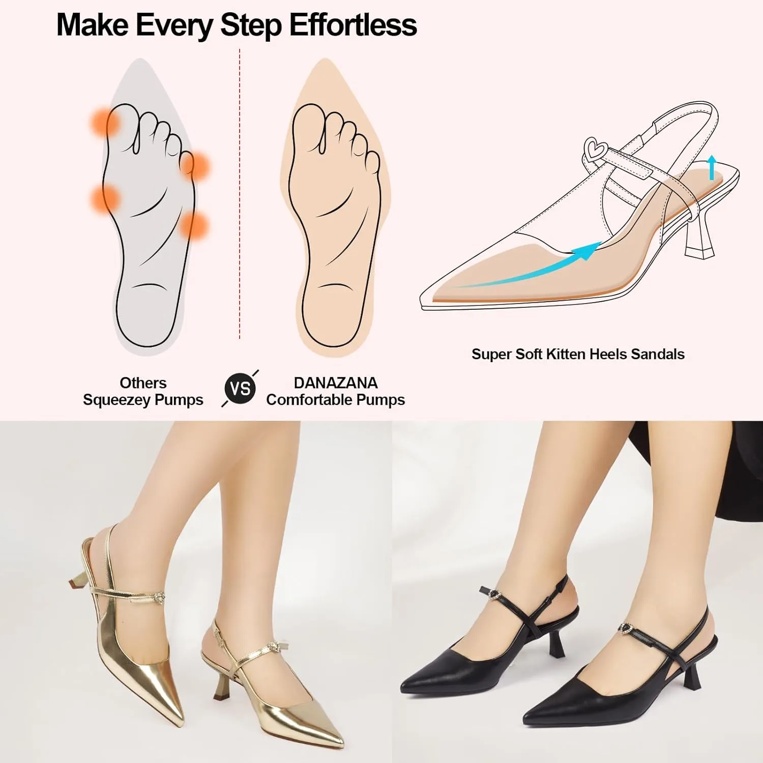 Rhinestones Slingback Heels Women Closed Pointed Toe Crystal Bridal Wedding Stiletto Pumps Shoes Slip On Sandals Buckle Strap Kitten Heels Size 6-10