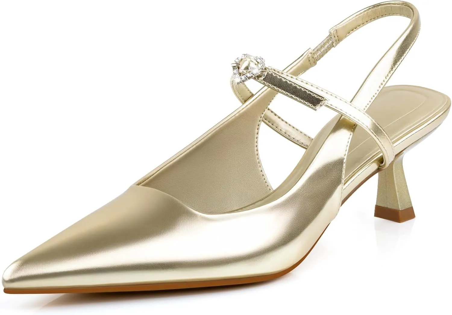 Rhinestones Slingback Heels Women Closed Pointed Toe Crystal Bridal Wedding Stiletto Pumps Shoes Slip On Sandals Buckle Strap Kitten Heels Size 6-10