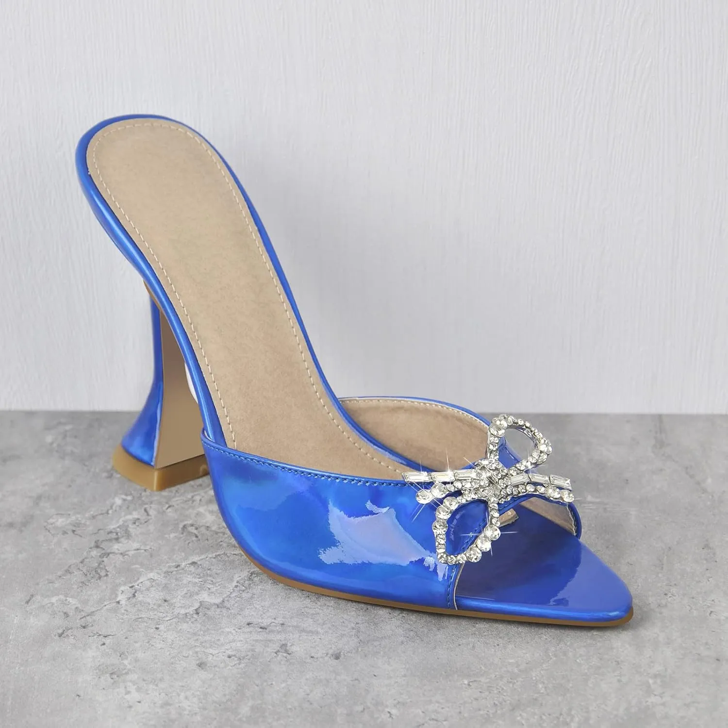 Richealnana Women's Pointed Toe Bow-knot Rhinestones Slip On Mule Sandals For Party Prom