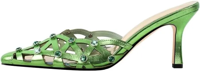 Richealnana Women's Pointed Toe Bow Mule Sandals Party Wedding High Heel Pumps