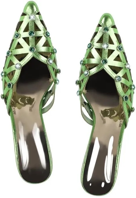 Richealnana Women's Pointed Toe Bow Mule Sandals Party Wedding High Heel Pumps