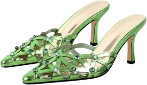 Richealnana Women's Pointed Toe Bow Mule Sandals Party Wedding High Heel Pumps