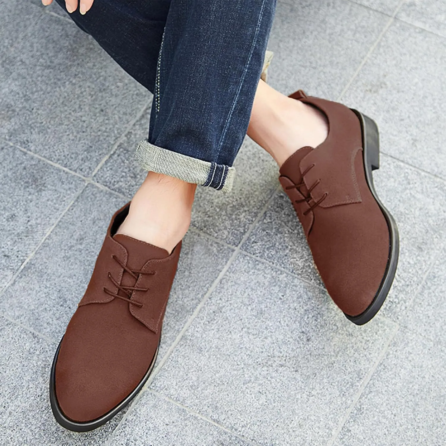 rismart Men's Suede Oxford Dress Shoes Business Casual Shoes
