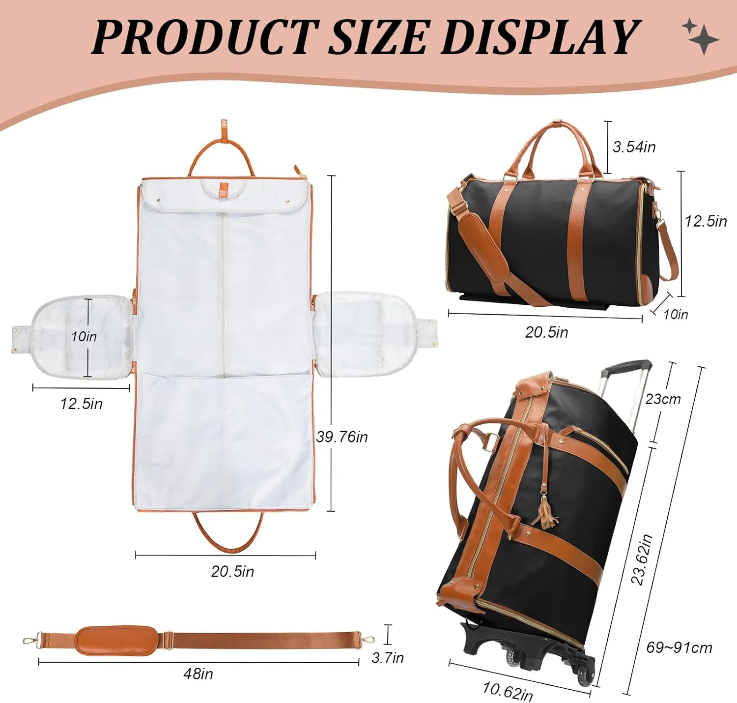 Rolling Garment Bag for Travel,Large Convertible Garment Duffel Bag Rolling Duffle Bag with Wheels,Carry on Garment Bags Weekender Travle Jenni Bags for Women Men(Black1)