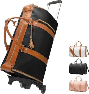 Rolling Garment Bag for Travel,Large Convertible Garment Duffel Bag Rolling Duffle Bag with Wheels,Carry on Garment Bags Weekender Travle Jenni Bags for Women Men(Black1)
