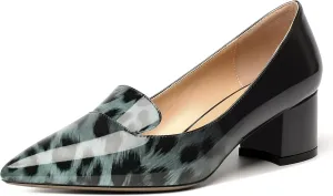 ROSERWISH Womens Slip On Pointed Toe Work Formal Office Patent Chunky Low Heel Pumps Dress Shoes 2 Inch