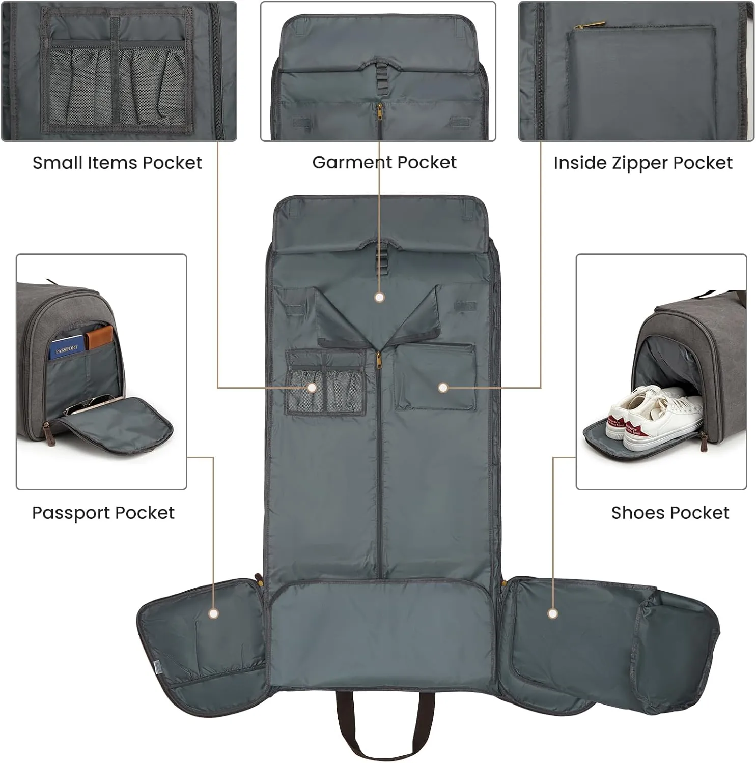 S-ZONE Carry On Garment Bag for Travel Convertible Garment Duffle Bag Suit Bags for Men Women Travel 2 in 1 Hanging Suitcase Business Travel Bag with Toiletry Bag, Gery, 50l