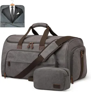 S-ZONE Carry On Garment Bag for Travel Convertible Garment Duffle Bag Suit Bags for Men Women Travel 2 in 1 Hanging Suitcase Business Travel Bag with Toiletry Bag, Gery, 50l