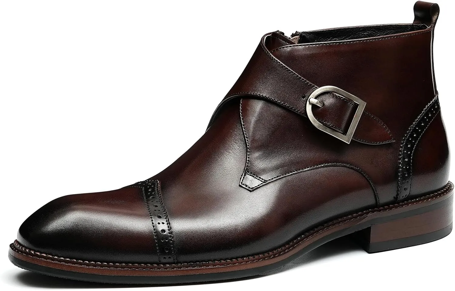 Santimon Chelsea Boots Men Formal Dress Ankle Boots Fashion Formal Genuine Leather Monk-Strap Brogues Chukka Boots Business Casual Wedding Boots for Men