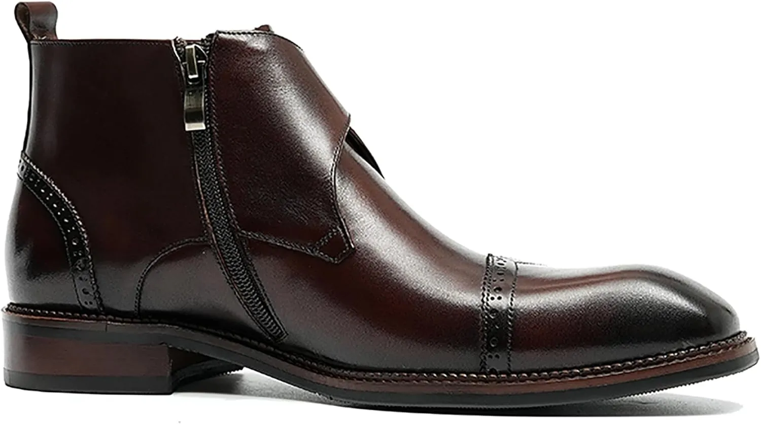 Santimon Chelsea Boots Men Formal Dress Ankle Boots Fashion Formal Genuine Leather Monk-Strap Brogues Chukka Boots Business Casual Wedding Boots for Men