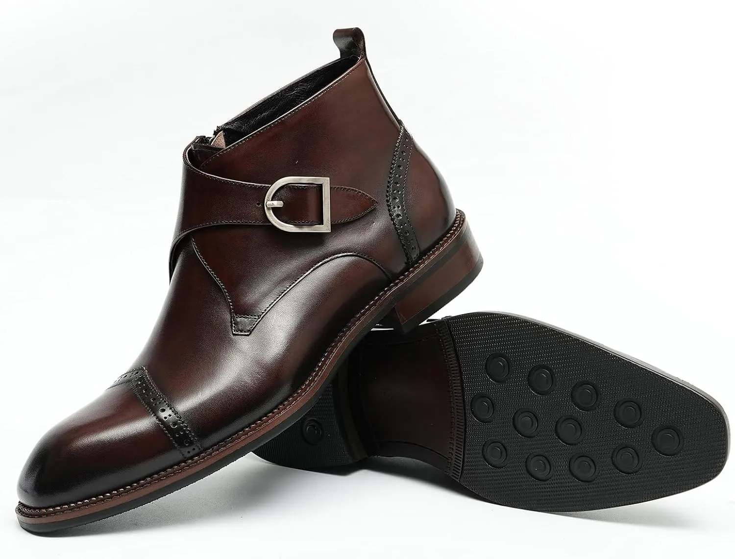 Santimon Chelsea Boots Men Formal Dress Ankle Boots Fashion Formal Genuine Leather Monk-Strap Brogues Chukka Boots Business Casual Wedding Boots for Men