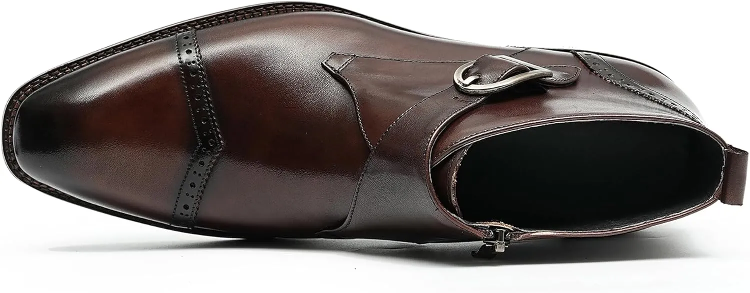 Santimon Chelsea Boots Men Formal Dress Ankle Boots Fashion Formal Genuine Leather Monk-Strap Brogues Chukka Boots Business Casual Wedding Boots for Men