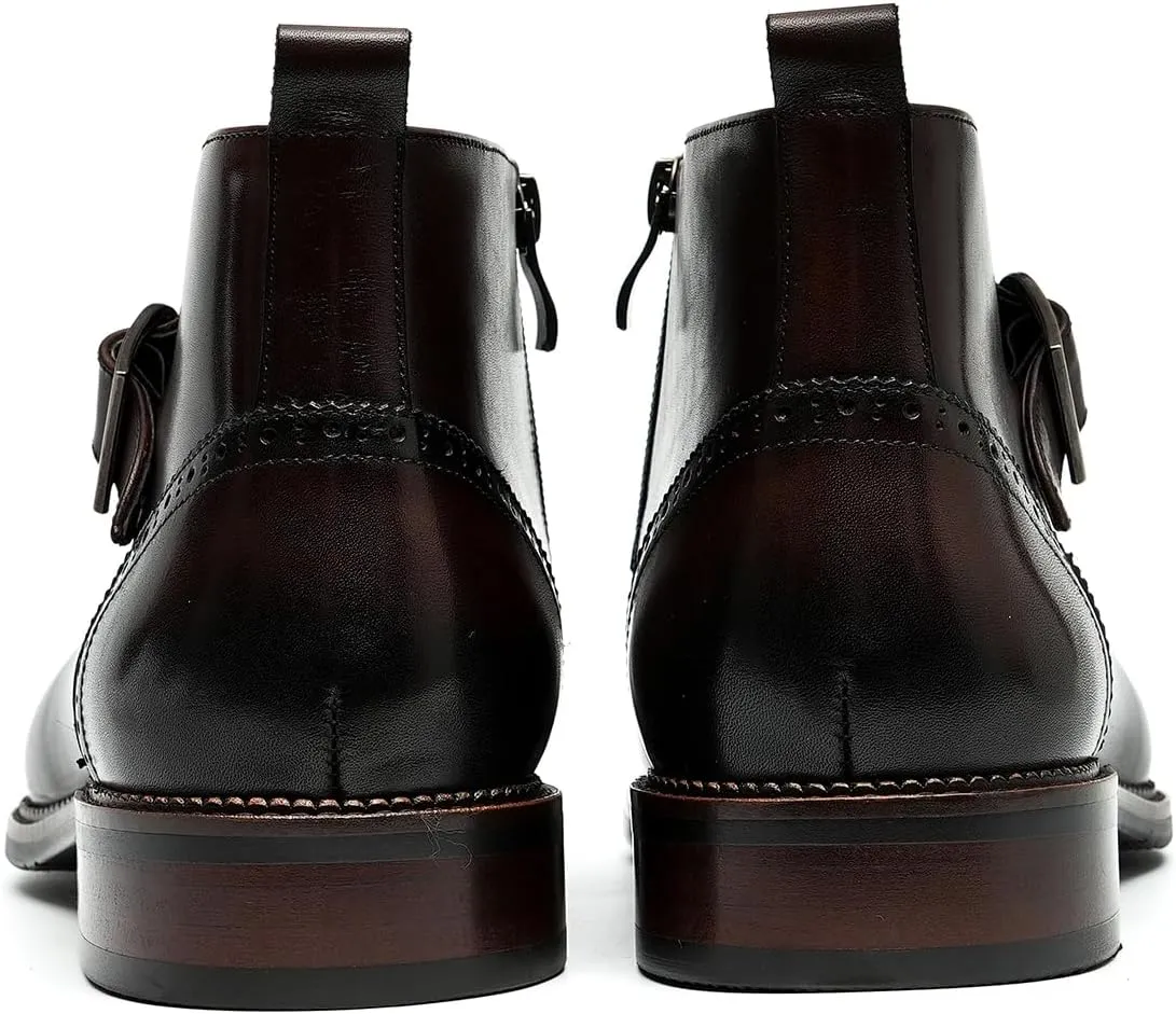 Santimon Chelsea Boots Men Formal Dress Ankle Boots Fashion Formal Genuine Leather Monk-Strap Brogues Chukka Boots Business Casual Wedding Boots for Men