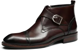 Santimon Chelsea Boots Men Formal Dress Ankle Boots Fashion Formal Genuine Leather Monk-Strap Brogues Chukka Boots Business Casual Wedding Boots for Men