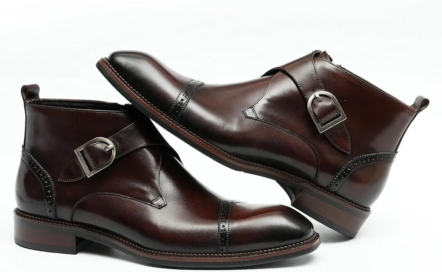 Santimon Chelsea Boots Men Formal Dress Ankle Boots Fashion Formal Genuine Leather Monk-Strap Brogues Chukka Boots Business Casual Wedding Boots for Men