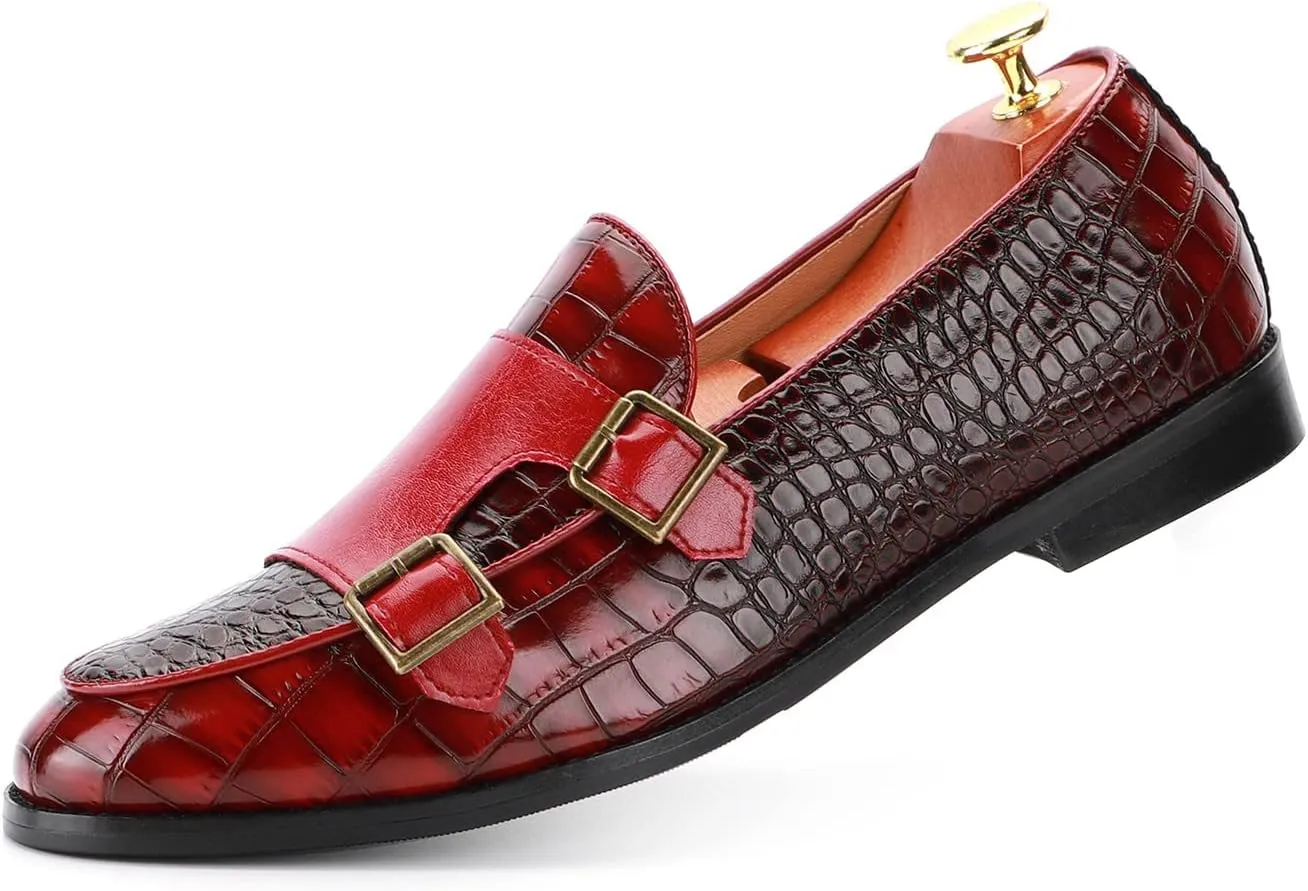 Santimon Men's Dress Loafer Shoes Double Monk Strap Slip On Loafers Formal Business Casual Dress Shoes for Men