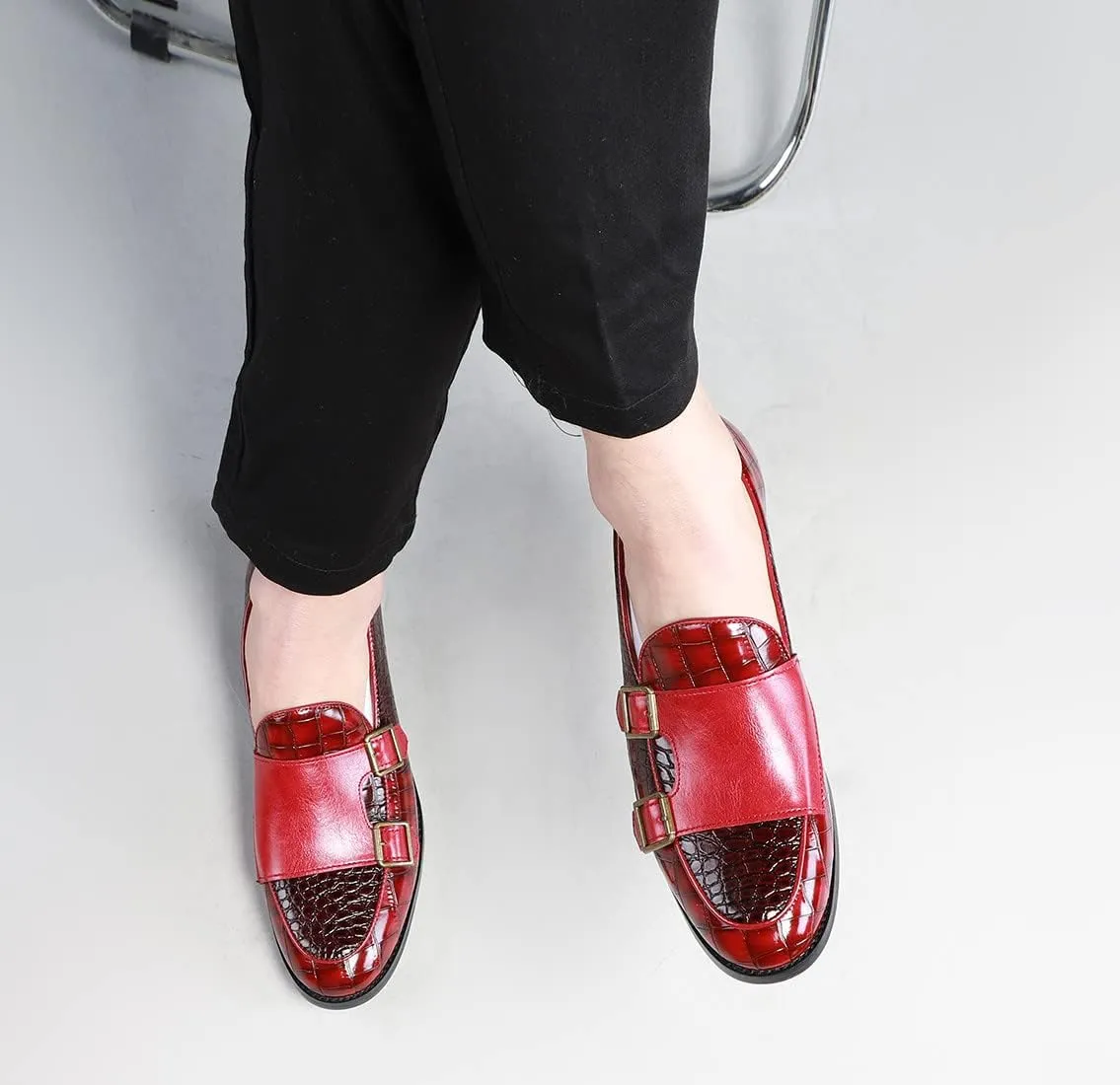 Santimon Men's Dress Loafer Shoes Double Monk Strap Slip On Loafers Formal Business Casual Dress Shoes for Men