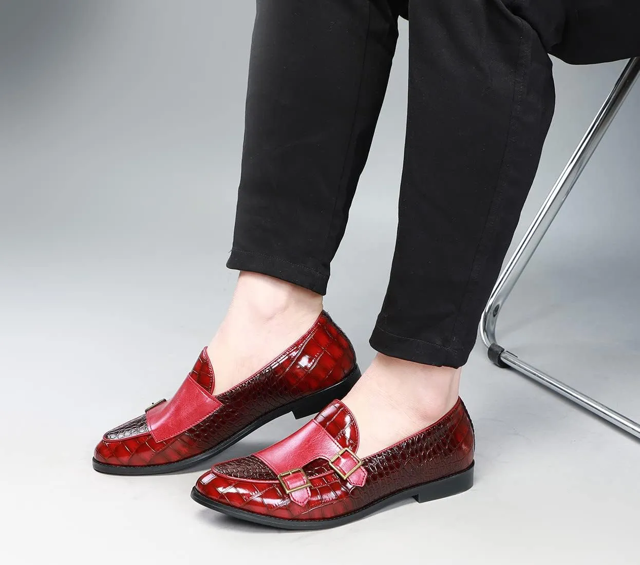Santimon Men's Dress Loafer Shoes Double Monk Strap Slip On Loafers Formal Business Casual Dress Shoes for Men