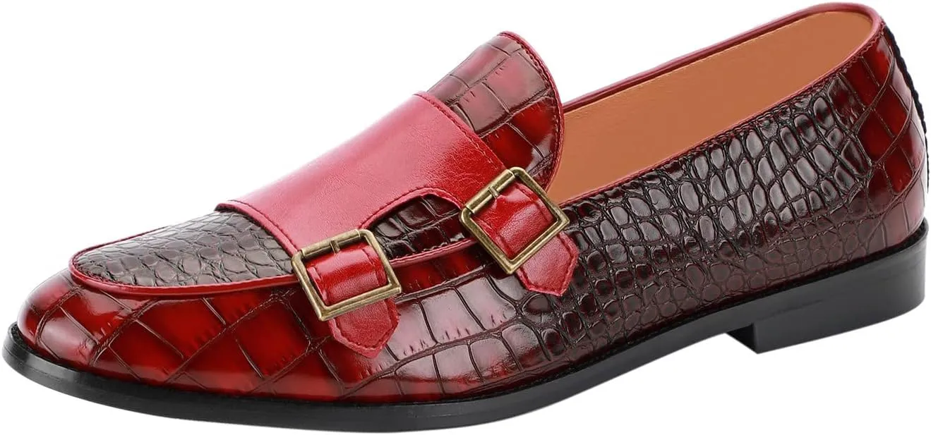 Santimon Men's Dress Loafer Shoes Double Monk Strap Slip On Loafers Formal Business Casual Dress Shoes for Men