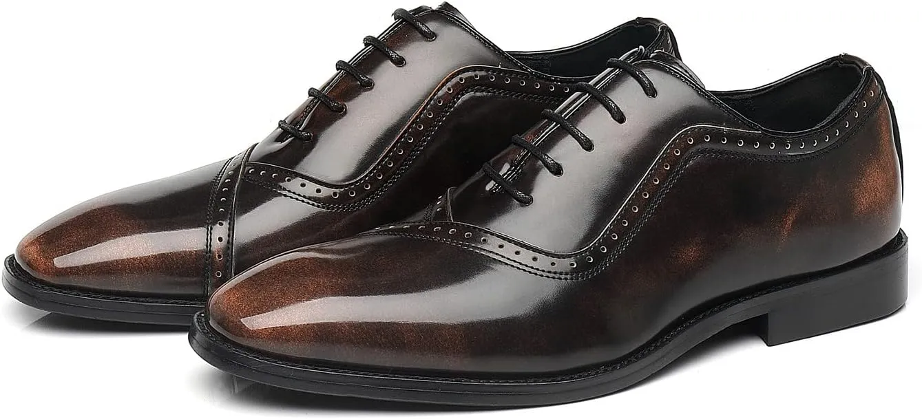 Santimon Men's Oxfords Faux Patent Leather Tuxedo Brogue Derby Dress Shoes Classic Lace-up Formal Casual Loafers