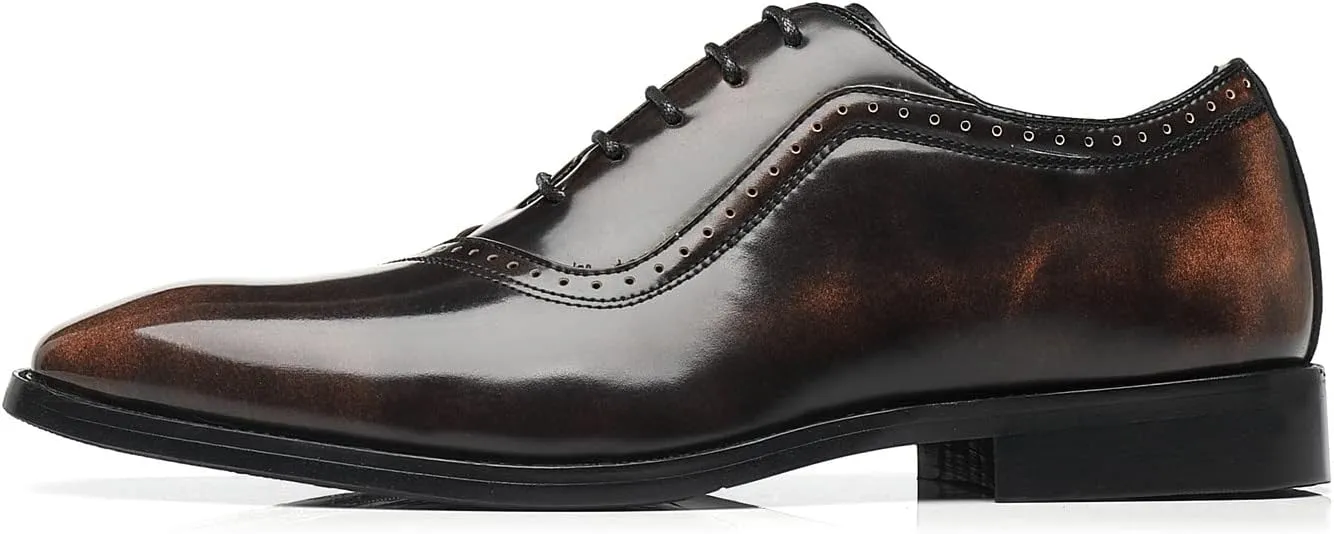 Santimon Men's Oxfords Faux Patent Leather Tuxedo Brogue Derby Dress Shoes Classic Lace-up Formal Casual Loafers