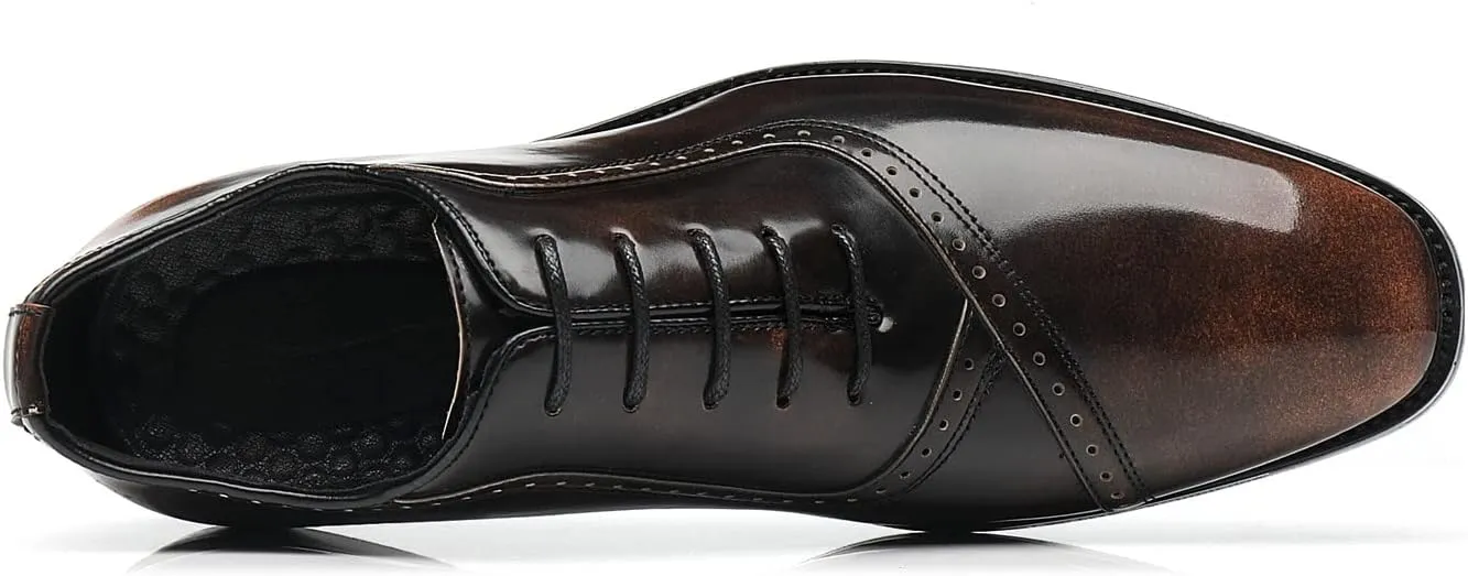 Santimon Men's Oxfords Faux Patent Leather Tuxedo Brogue Derby Dress Shoes Classic Lace-up Formal Casual Loafers