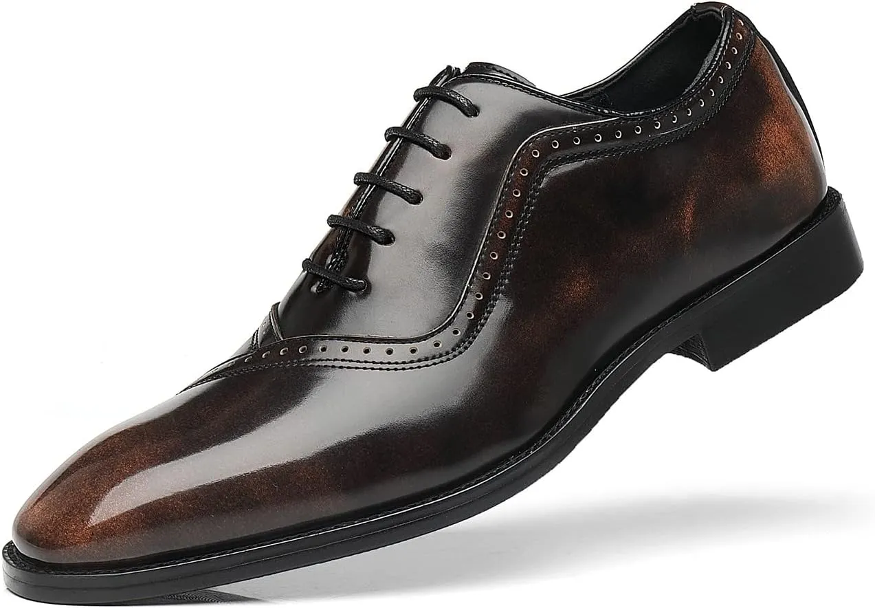 Santimon Men's Oxfords Faux Patent Leather Tuxedo Brogue Derby Dress Shoes Classic Lace-up Formal Casual Loafers