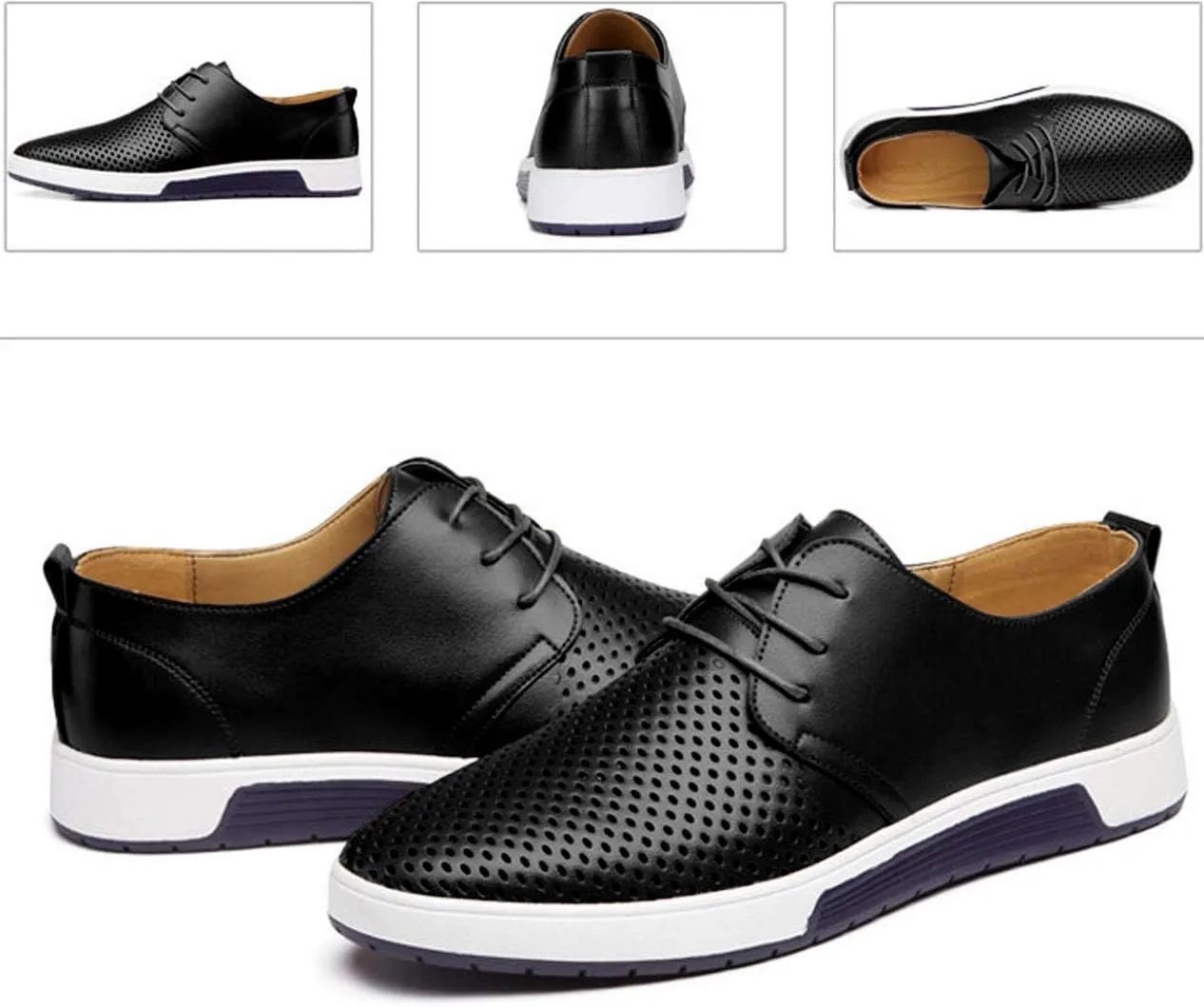 Santimon Men's Oxfords Shoes Casual Lace Up Breathable Formal Dress Mens Slip On Sneakers
