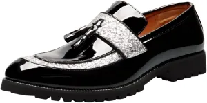 Santimon Men's Patent Leather Tassel Loafers Glitter Slip-On Dress Shoes Chunky Sole Formal & Casual Tuxedo Shoe