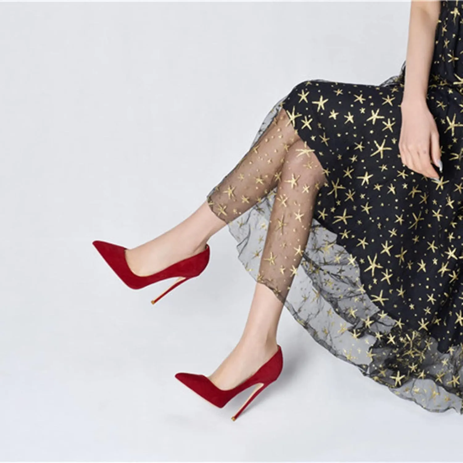 SchdosY Womens Classic Suede Pumps Fashion Charming Pointed Toe High Heel 12CM Stiletto Wedding Party Dress Office Formal Shoes Large Size 34-46