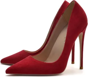SchdosY Womens Classic Suede Pumps Fashion Charming Pointed Toe High Heel 12CM Stiletto Wedding Party Dress Office Formal Shoes Large Size 34-46