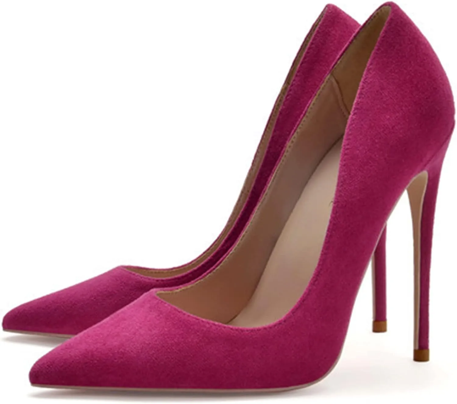 SchdosY Womens Classic Suede Pumps Fashion Charming Pointed Toe High Heel 12CM Stiletto Wedding Party Dress Office Formal Shoes Large Size 34-46