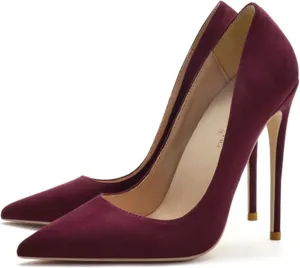 SchdosY Womens Classic Suede Pumps Fashion Charming Pointed Toe High Heel 12CM Stiletto Wedding Party Dress Office Formal Shoes Large Size 34-46