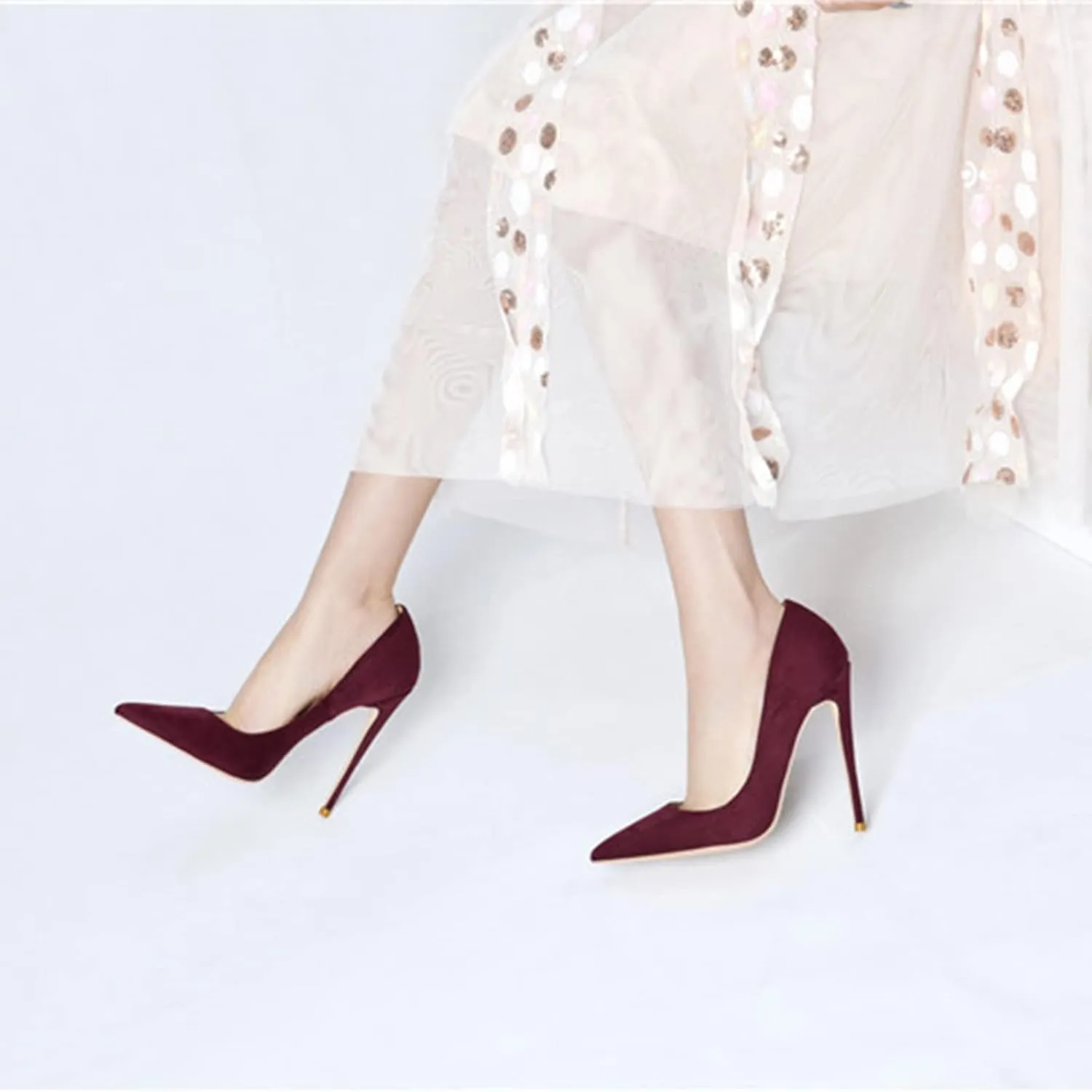 SchdosY Womens Classic Suede Pumps Fashion Charming Pointed Toe High Heel 12CM Stiletto Wedding Party Dress Office Formal Shoes Large Size 34-46