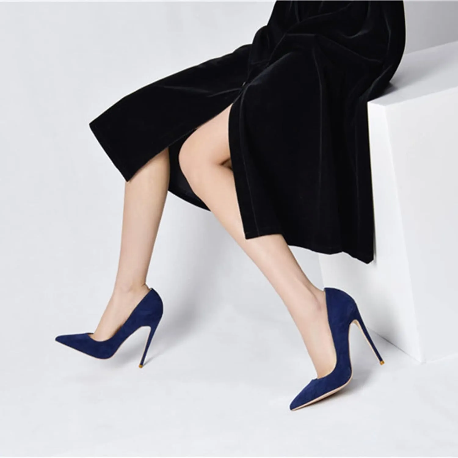 SchdosY Womens Classic Suede Pumps Fashion Charming Pointed Toe High Heel 12CM Stiletto Wedding Party Dress Office Formal Shoes Large Size 34-46