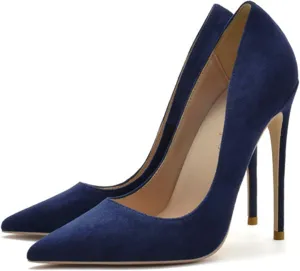 SchdosY Womens Classic Suede Pumps Fashion Charming Pointed Toe High Heel 12CM Stiletto Wedding Party Dress Office Formal Shoes Large Size 34-46