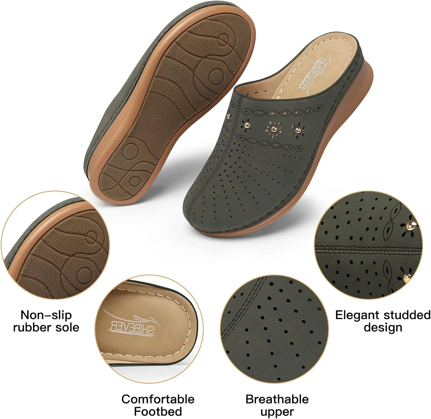 SHIBEVER Clogs for Women Mules Slip-On: Closed Toe Clog - Comfortable Womens Mule