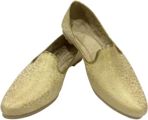 Shoe Bazar Punjabi Jutti for Men's Traditional Mojaris Shoes Cream Gold Wedding for Groom Indian Handmade Ethnic Jooti