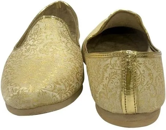 Shoe Bazar Punjabi Jutti for Men's Traditional Mojaris Shoes Cream Gold Wedding for Groom Indian Handmade Ethnic Jooti