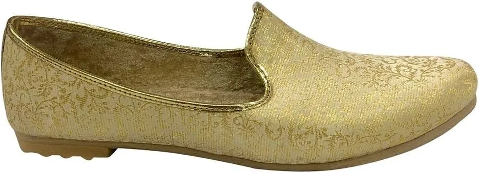 Shoe Bazar Punjabi Jutti for Men's Traditional Mojaris Shoes Cream Gold Wedding for Groom Indian Handmade Ethnic Jooti
