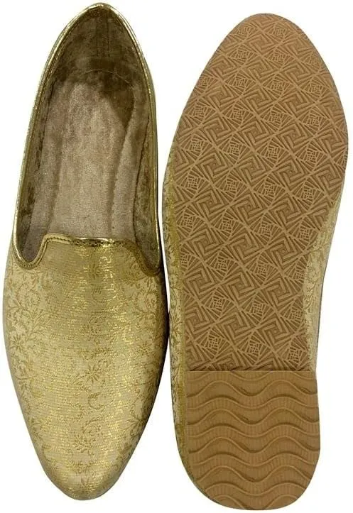 Shoe Bazar Punjabi Jutti for Men's Traditional Mojaris Shoes Cream Gold Wedding for Groom Indian Handmade Ethnic Jooti
