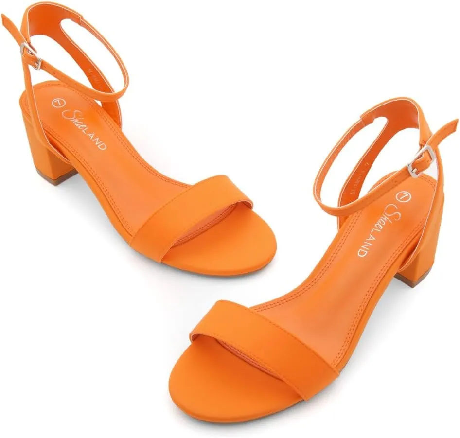 Shoe Land Women's Low Heels – 2.75 Inch Chunky Block Heeled Sandals | Clear Sandals, Open Toe Dressy Short Heels with Ankle Strap for Wedding, Prom & Party