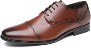 Shoes Dress Oxford for Men Lace Up Cap Toe Black Round Burnished Toe Vegan Leather Non Slip Anti-Slip Slip Resistant Business (Color : Brown, Size : 10.5)