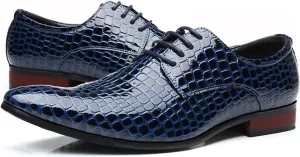 Single Season Dress Oxford Shoes for Men Lace Up Derby Shoes Crocodile Alligator Embossed PU Leather Rubber Sole Anti-Slip Block Heel Non Slip Wedding Very Popular Among Young People