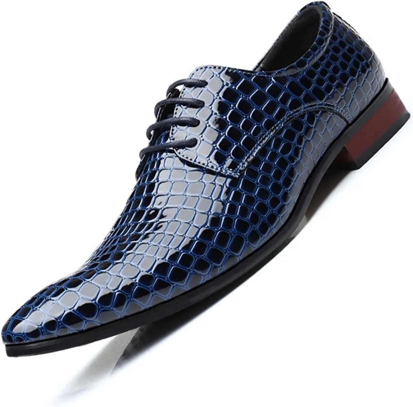 Single Season Dress Oxford Shoes for Men Lace Up Derby Shoes Crocodile Alligator Embossed PU Leather Rubber Sole Anti-Slip Block Heel Non Slip Wedding Very Popular Among Young People