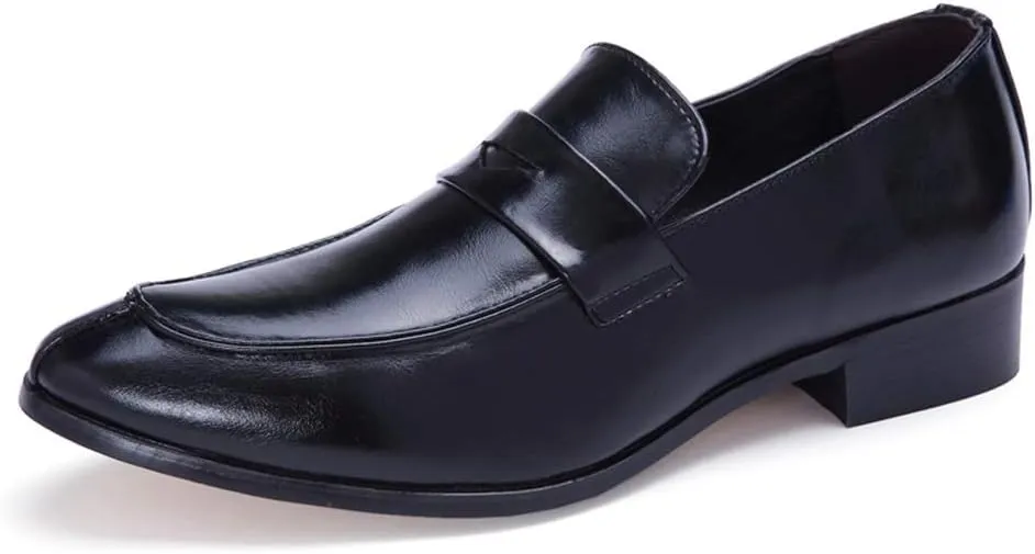 Single Season Dress Oxford Shoes for Men Slip On Round Split Toe Cowhide Non Slip Rubber Sole Slip Resistant Block Heel Anti-Slip Walking Very Popular Among Young People (Color : Black,