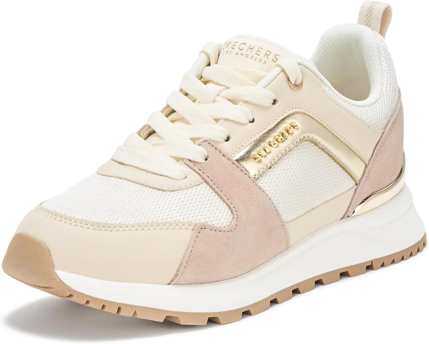 SKECHERS Women's Runway-POSH GAL Sneaker, Natrual/Gold, 5